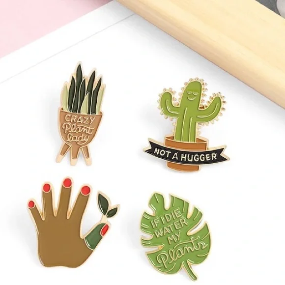 Potted Sansevieria Plant On A Stand “Crazy Plant Lady” Metal Enamel Pin Brooch - Picture 6 of 11